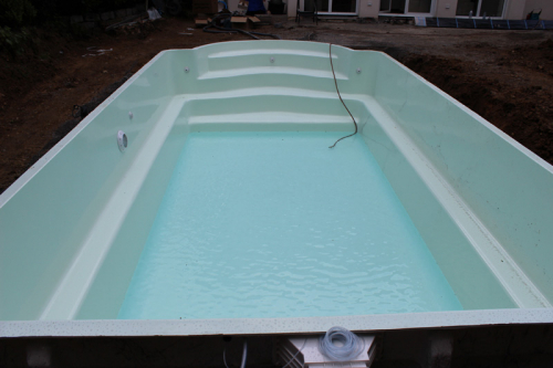 GFK-Pool ROMA mit Technik und Oberflur Rollladen-Abdeckung 760x350x155 cm